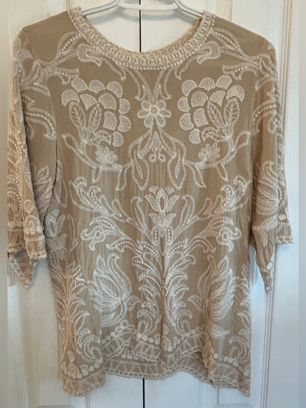Solitaire Beige Top with Cream Embroidered Overlay